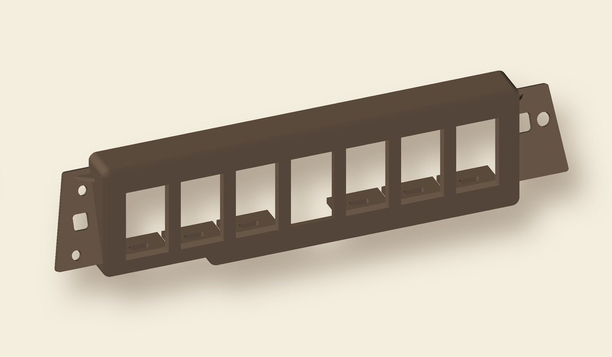 A 3D picture of the seven-switch dash plate with a wider opening in the middle for the USB module