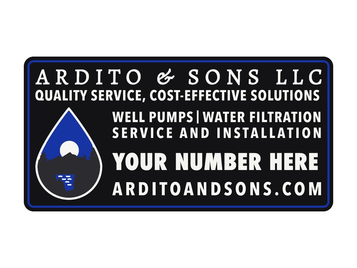 A business card magnet with the Ardito & Sons LLC logo, services and website