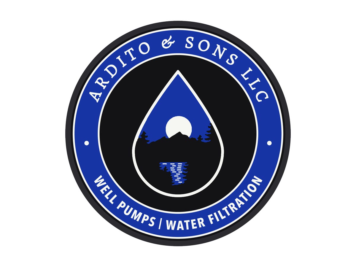 A round drink coaster with the Ardito & Sons LLC logo in black, blue and white