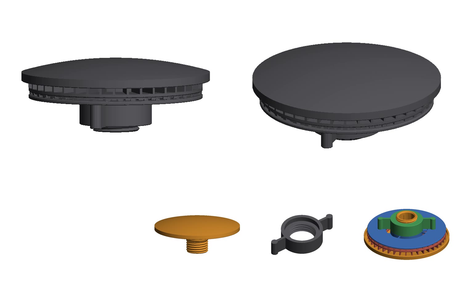 A vent for boat mooring covers, shown assembled and as its separate parts